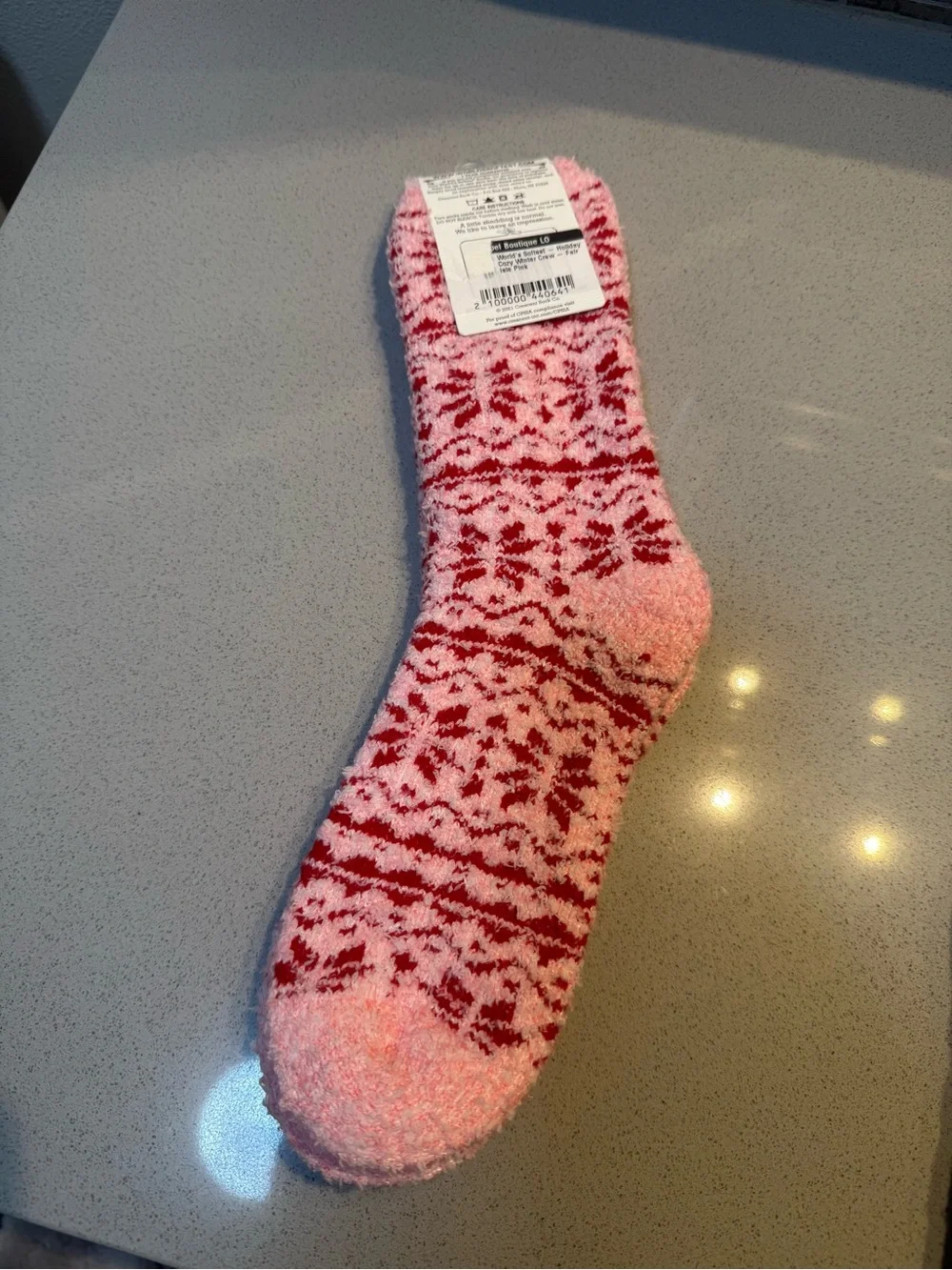Cozy Plush Pink & Red Fair Isle Casual Socks